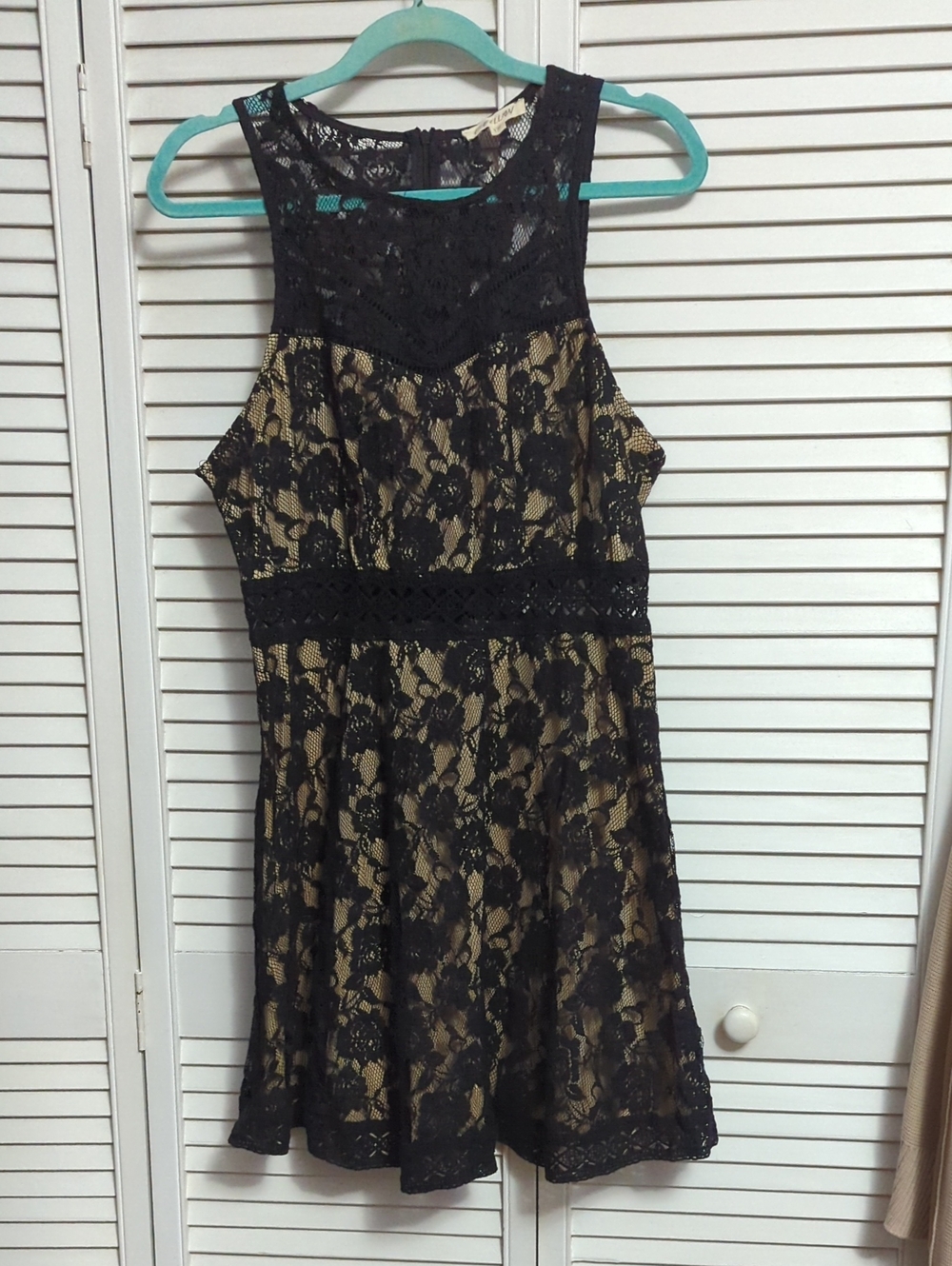 "Rebellion" Black Lace Dress with Teal Underlay